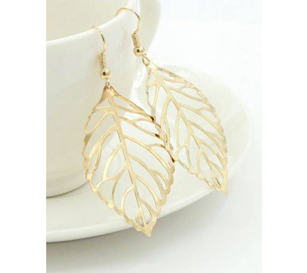 Hollow Metal Leaves Drop Earrings Gold