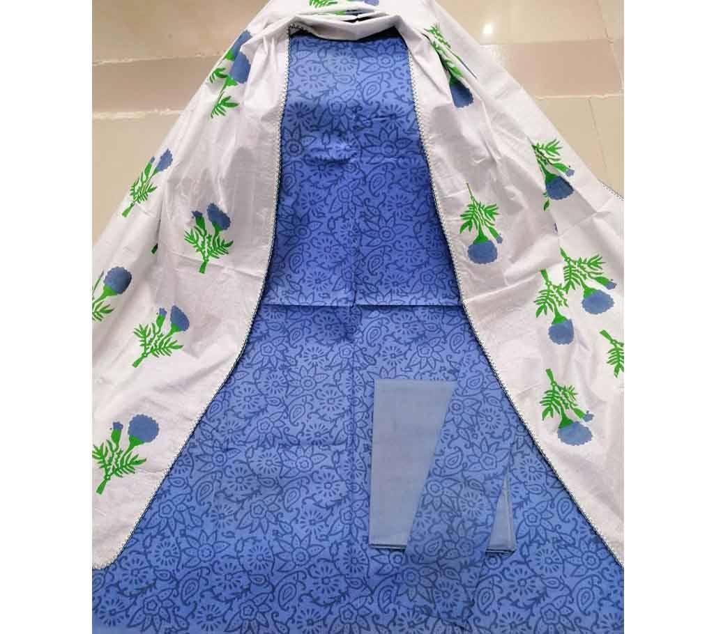Un-Stitched Deshi Cotton Block Batick 3piece with Shuti Orna- 020