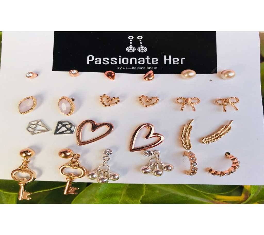 New Exotic Gorgeous Hot Fashion Stud Earrings Set For Women - 12 Pairs