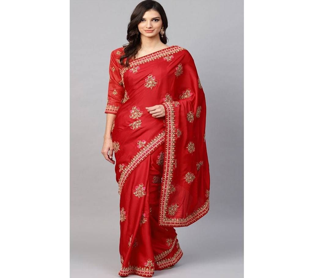 Red Embellished Indian Silk Saree