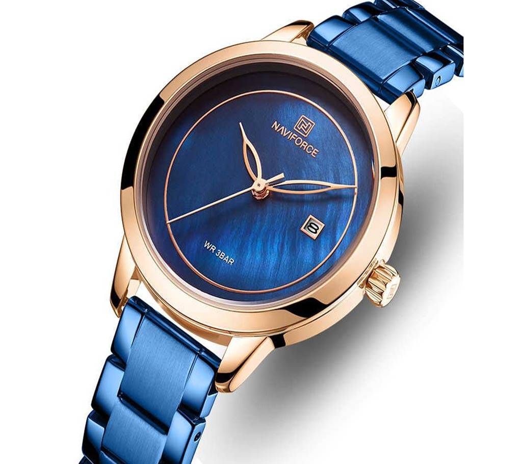 NAVIFORCE NF5008 RoseGold Mesh Stainless Steel Analog Watch For Women - blue & RoseGold