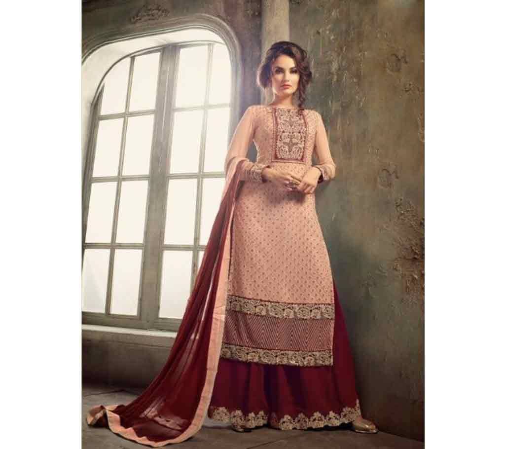 Unstiched Light Coral and Maroon Georgette Salwar Kameez For Women