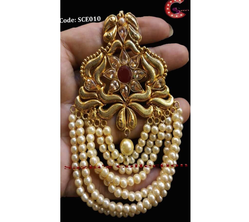 Gold plated Champion Stone with Pearl Jhumka