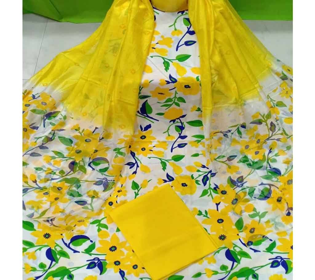 Unstitched Cotton With Skin Print Three Piece