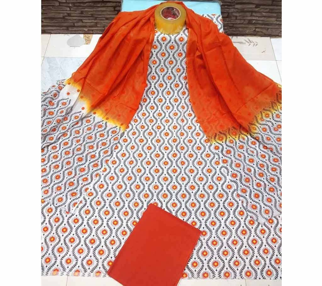 Deshi Cotton Unstitched Joypuri Screen Printed 3Pcs - H19 - MHG
