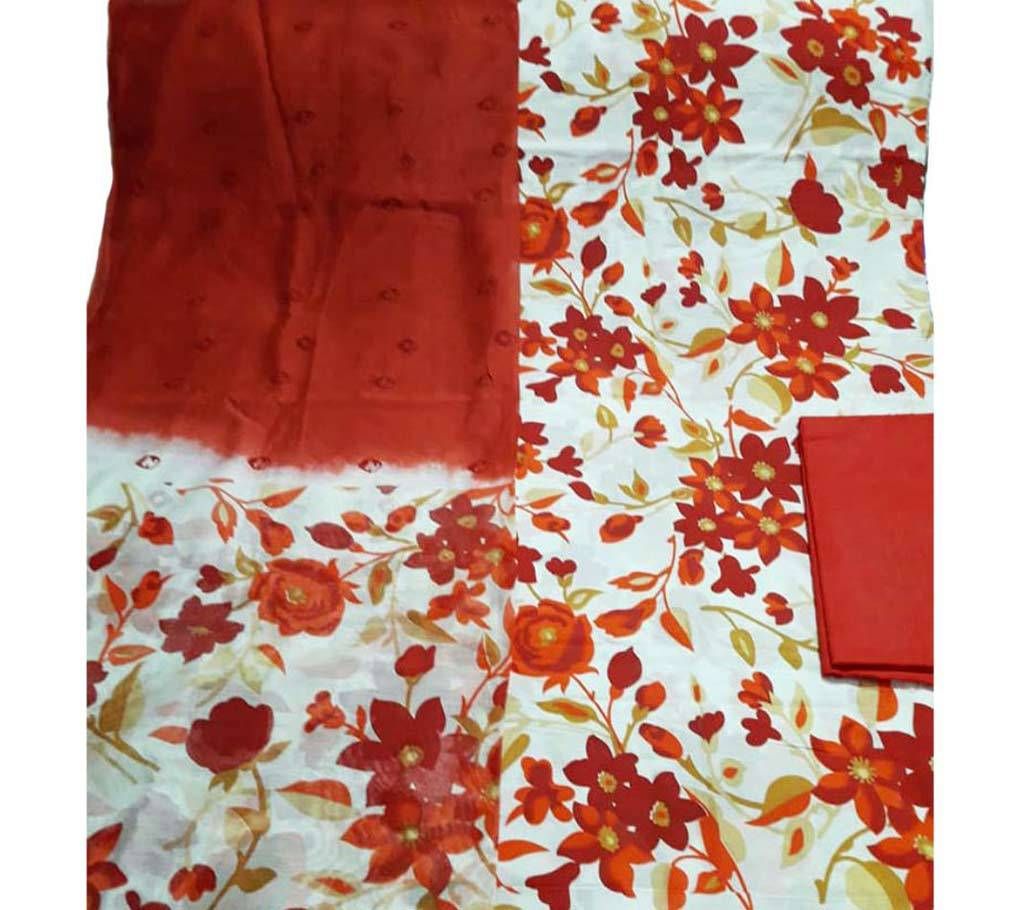 Cotton screen printed unstitched three piece for women
