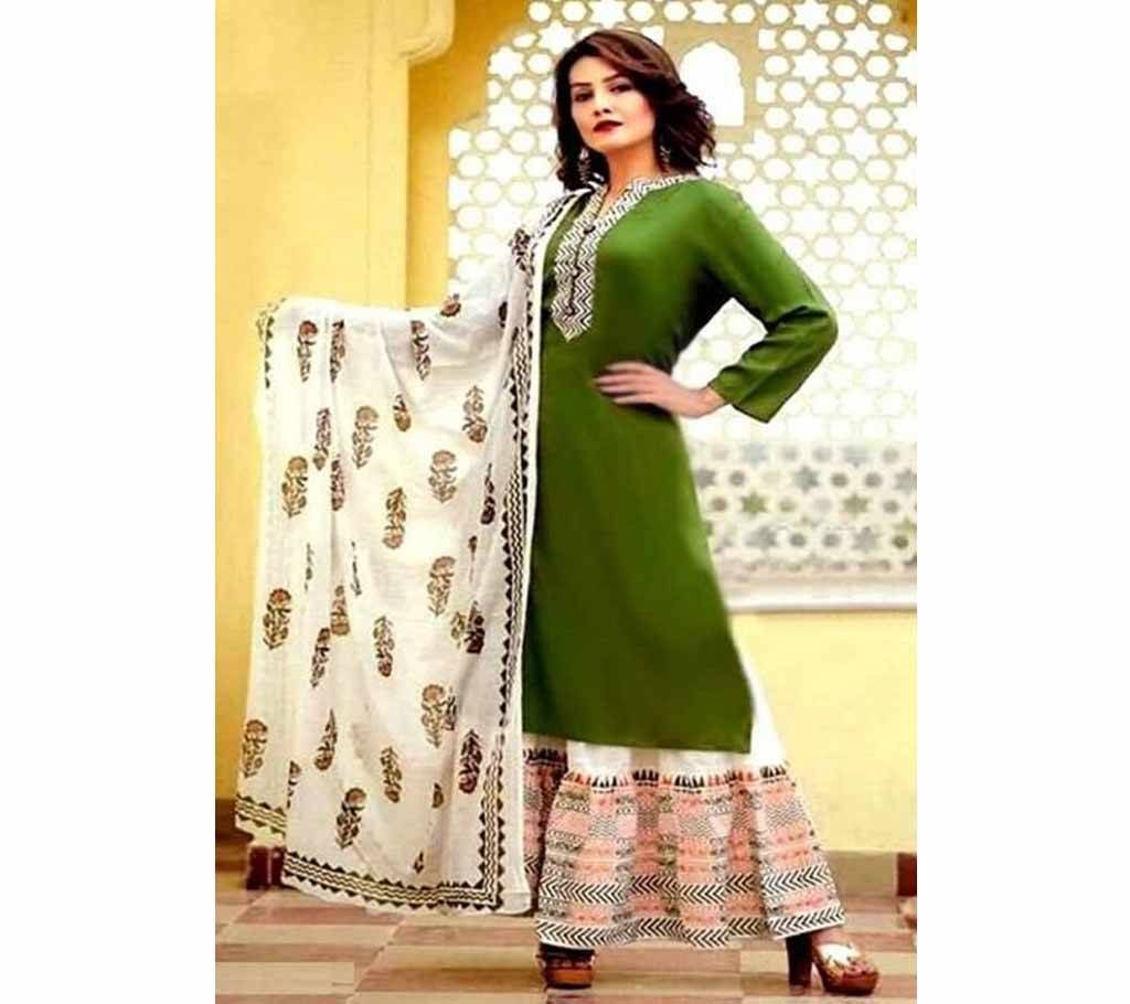  Forest Green and White Printed 3 pieces Salwar Kameez for Women