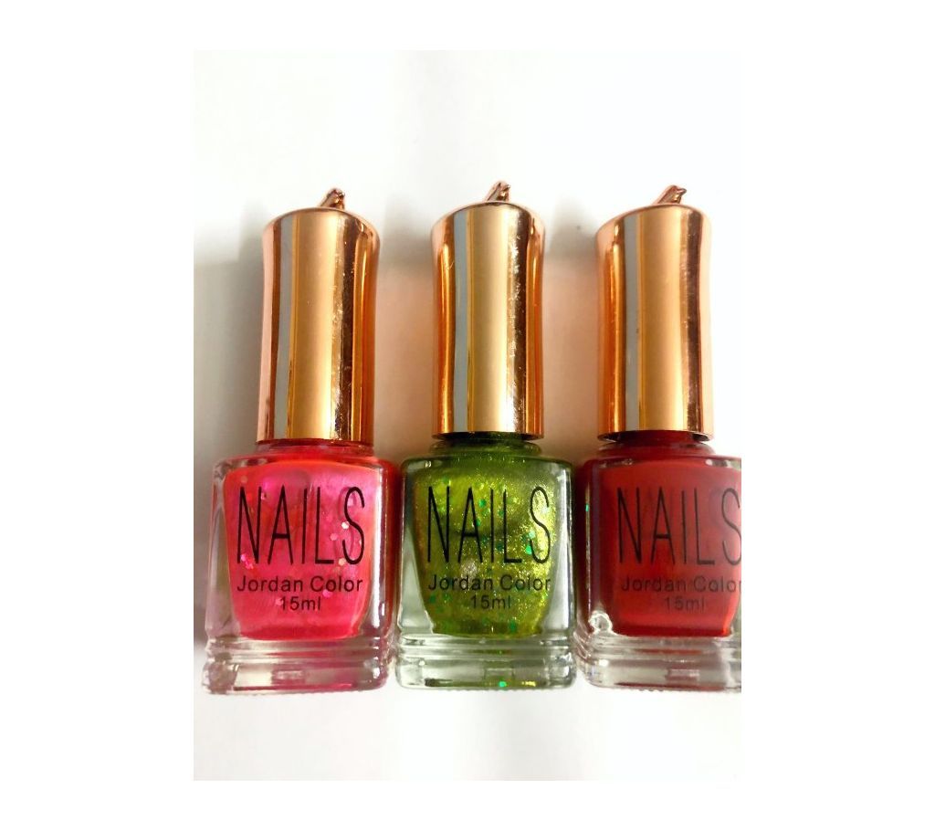 Nails pack of 3pcs Nailpolish for woman-pink, green , red