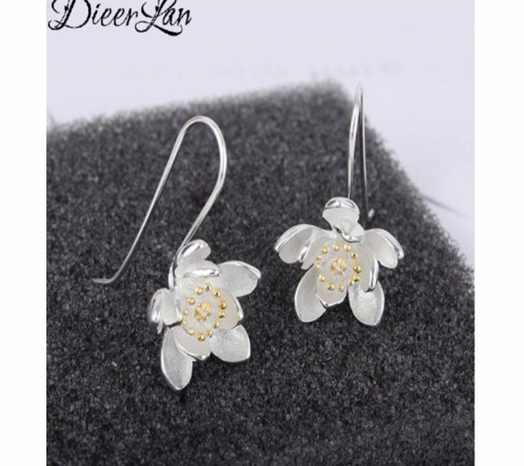 Luxury Lotus Flower 925 Sterling Silver  Drop Earrings For Women