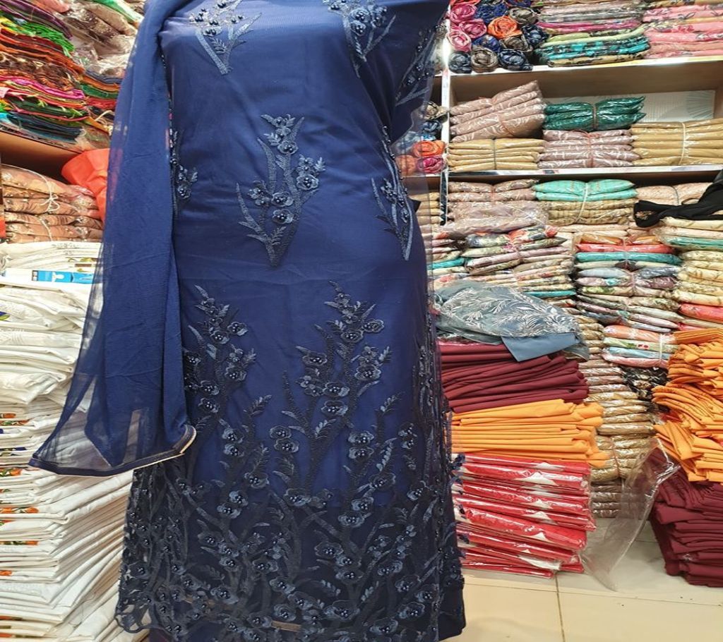 High Fabric Embroidered Cotton Net Unstitched 3 Piece(With inner)-N7