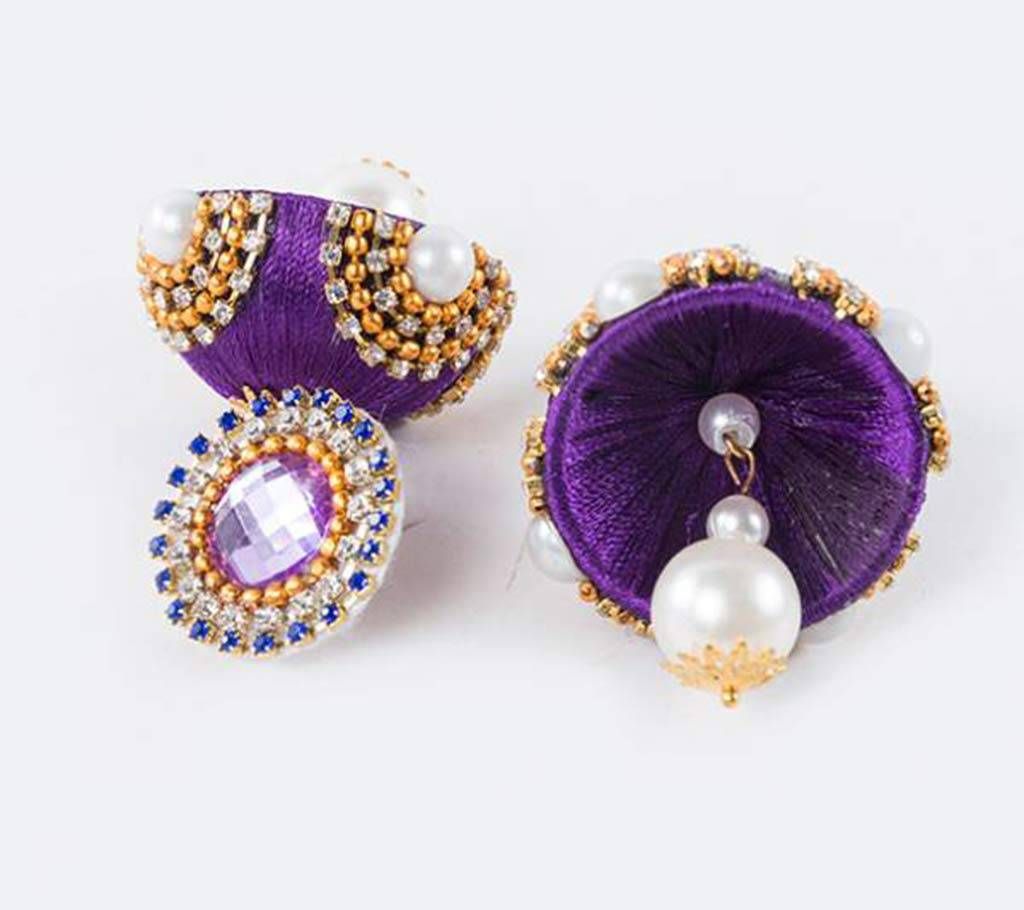 Purple Color Slik Thread Earrings