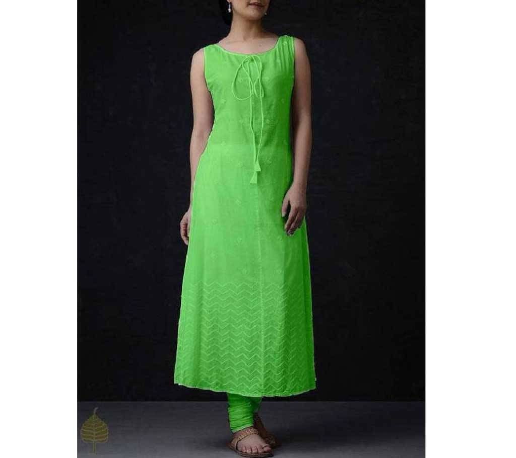 Light Green Semi Ready China Linen Kurti 333