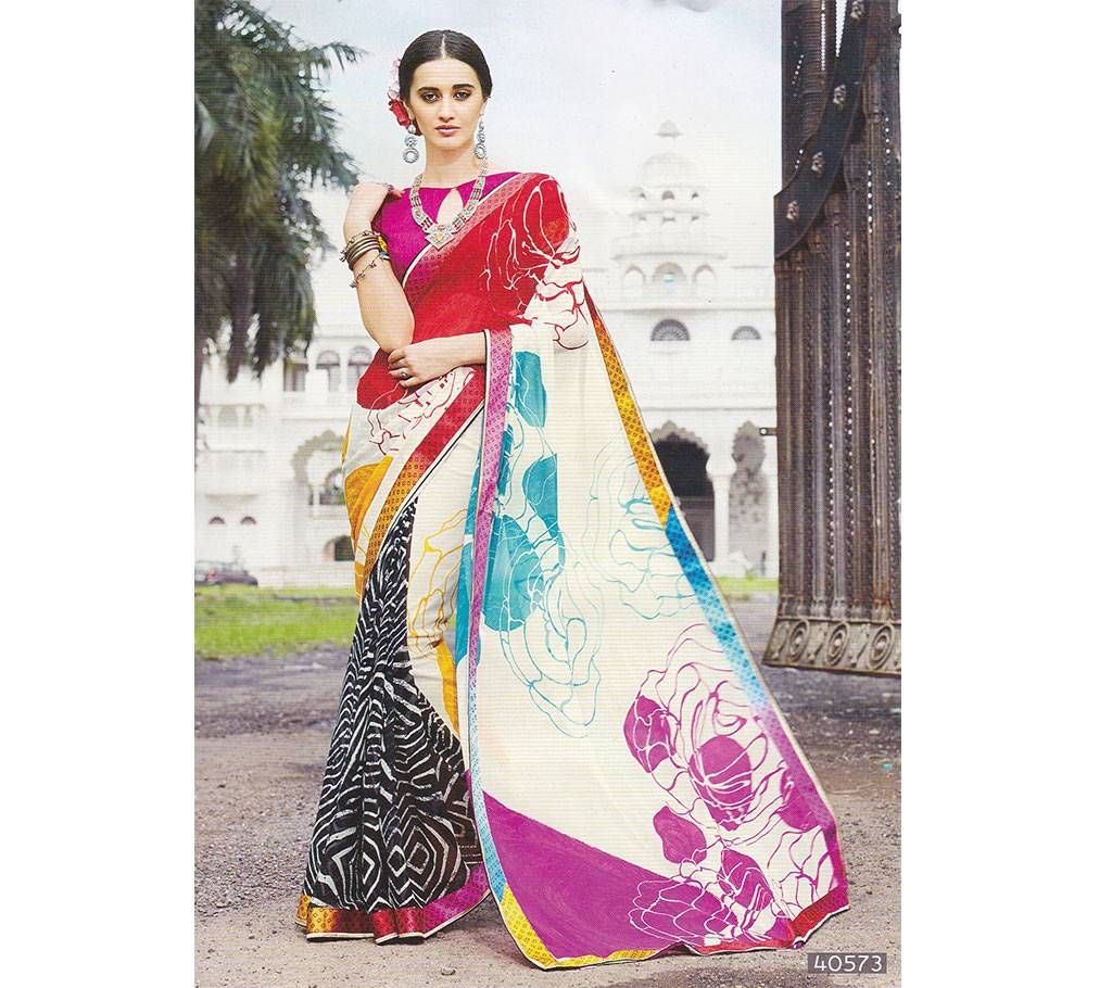 Abstract Printed Indian Georgette Saree