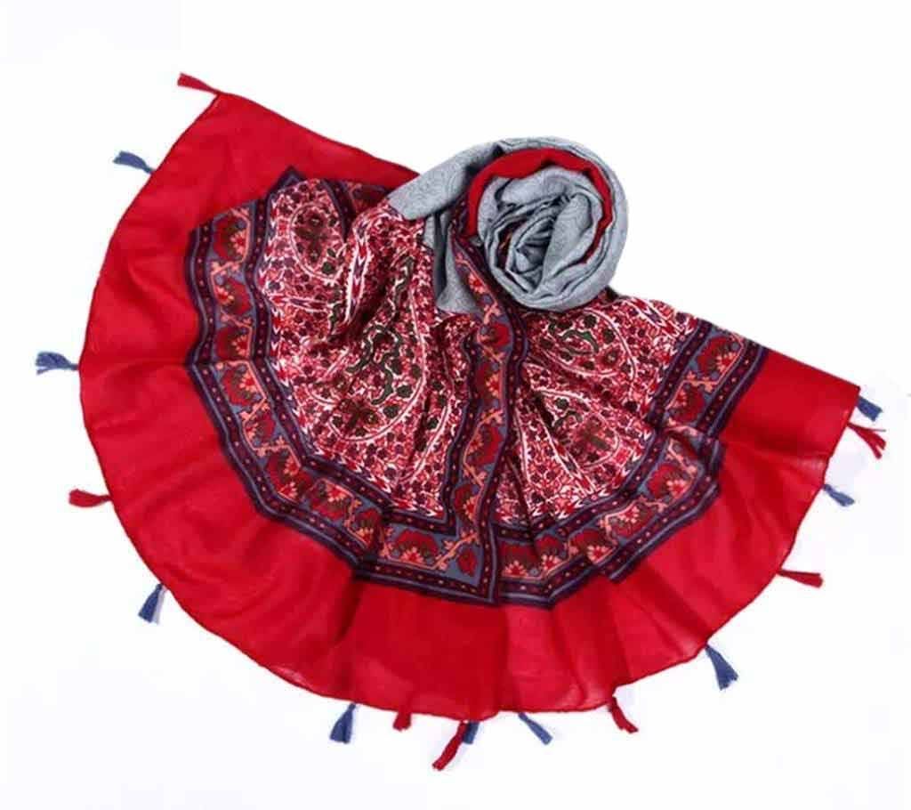Floral print tassel hijab