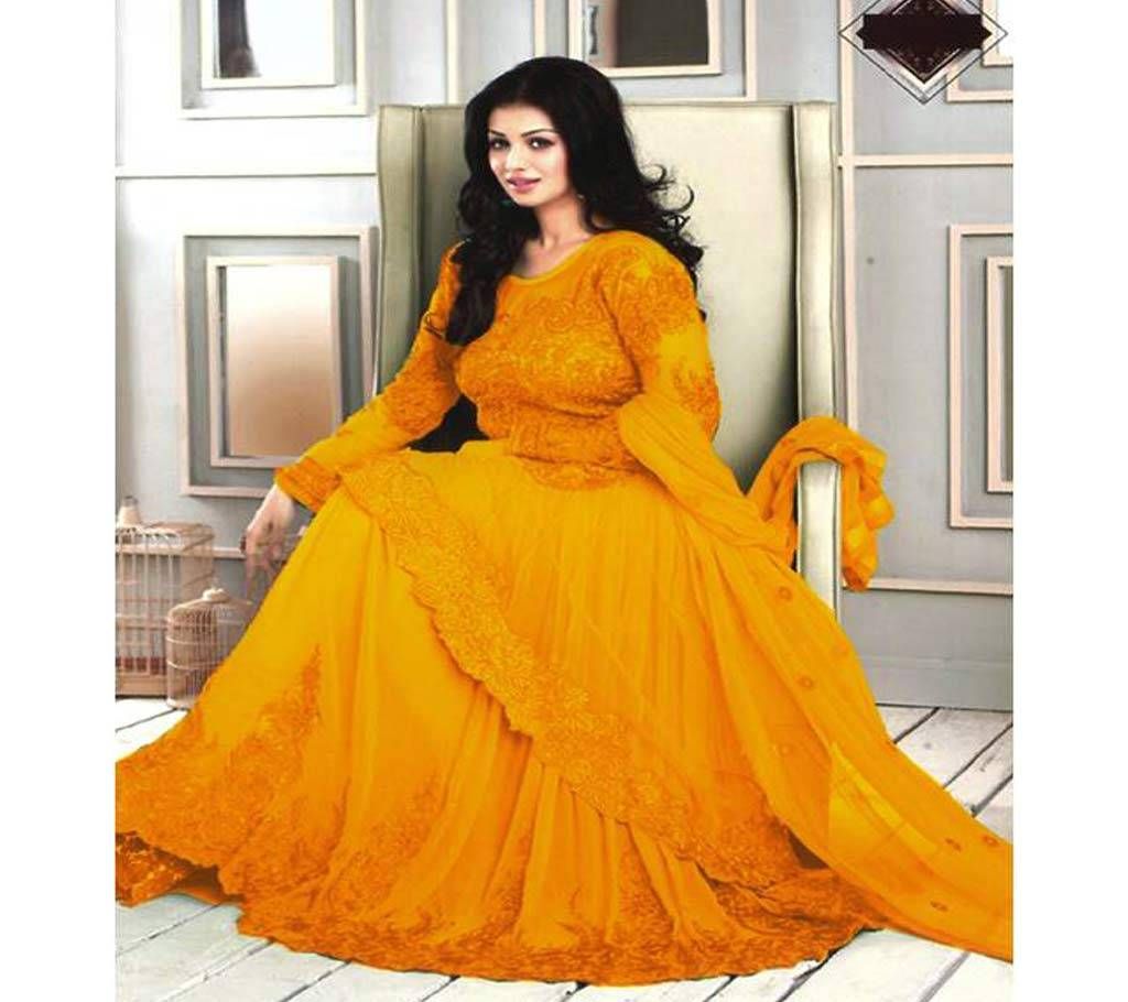 Georgette Semi Stitched Gown - Yellow