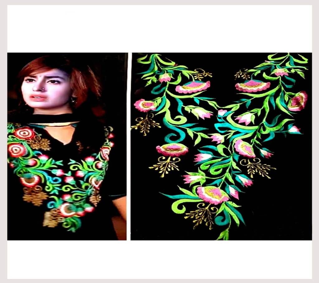 Un-stitched black georgette with buticks work salwar kameez