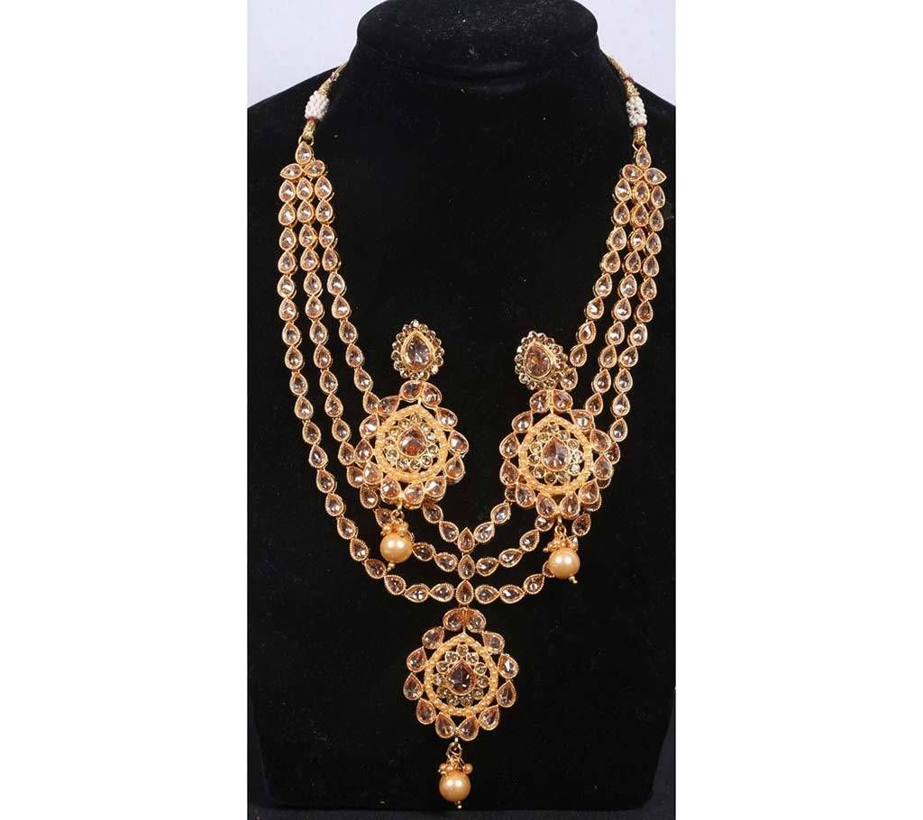 Stone Setting Gold Plated Three Layer Necklace Set