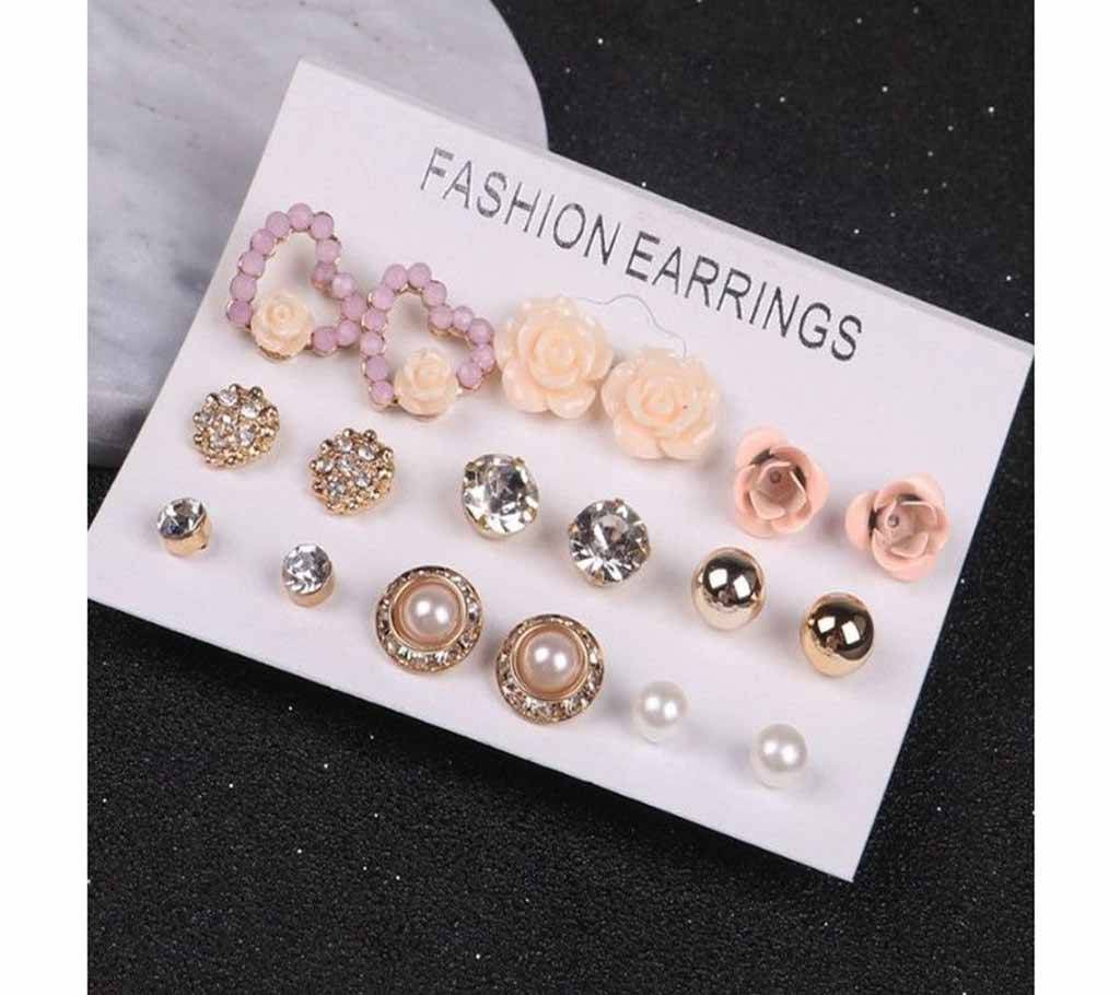 9 Pair Crystal Ear-ring Set 