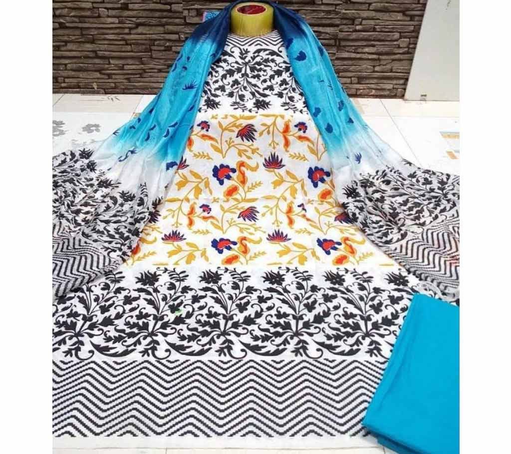 Unstitched Multicolor Cotton Hand printed Salwar Kameez for Women
