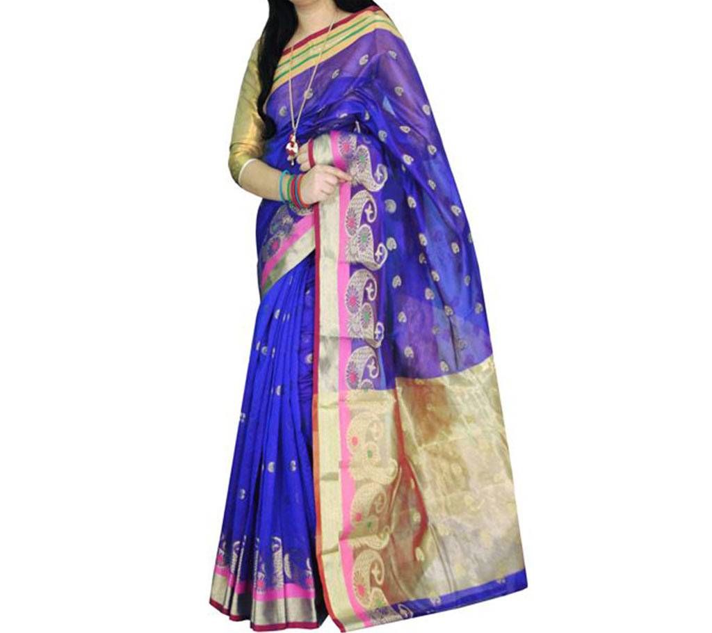 Blue,golden & multi color Combination Silk Saree