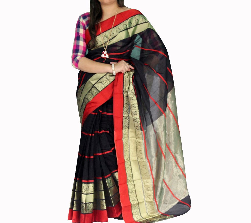 Black,red & golden color Combination Cotton Silk mixed saree