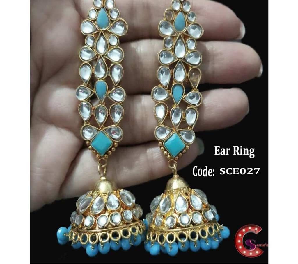 Gold Plated Turquoise & Kundon Jhumka