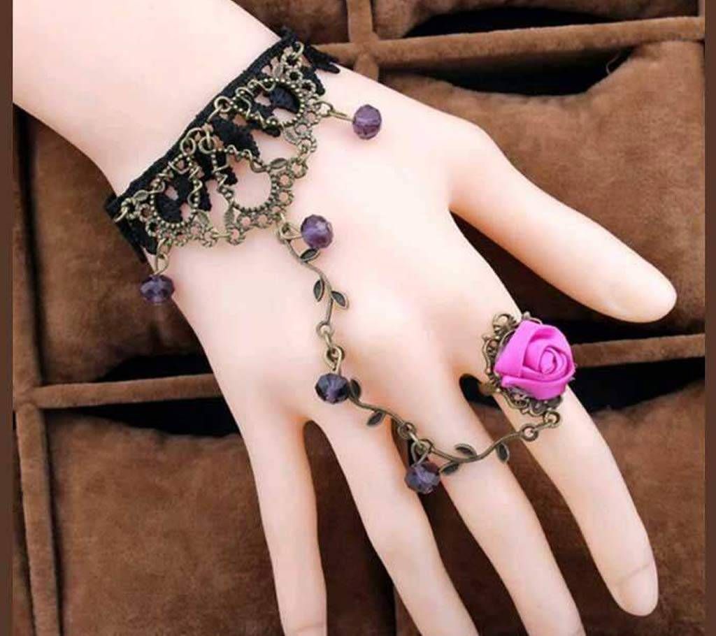 Black Lace with Pink stone Bracelet