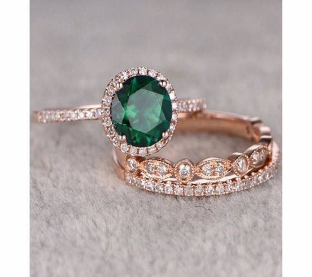 3Pcs/Set Green Stone Crystal Gold Zircon Rings for Women