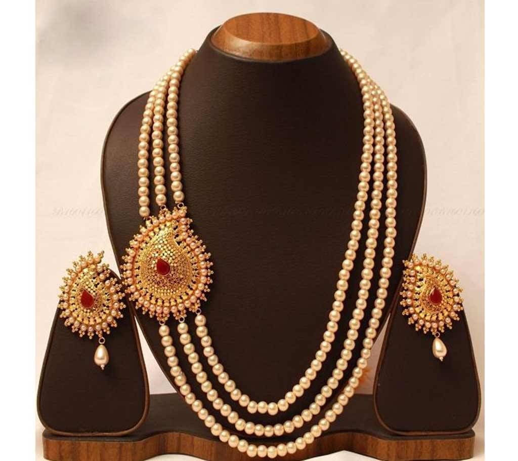 Goldplated Side Piece Pearl Necklace Jewelry  DP01  HMM