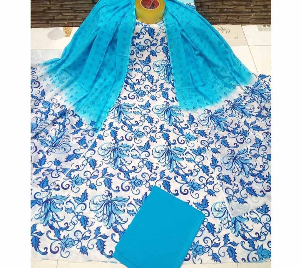 Deshi Cotton Unstitched Joypuri Screen Printed 3Pcs - H18 - MHG