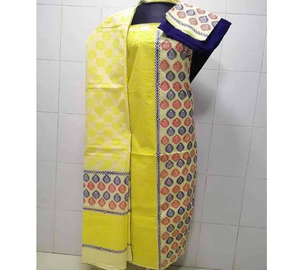 Unstitched Print Cotton Three Piece- Yellow