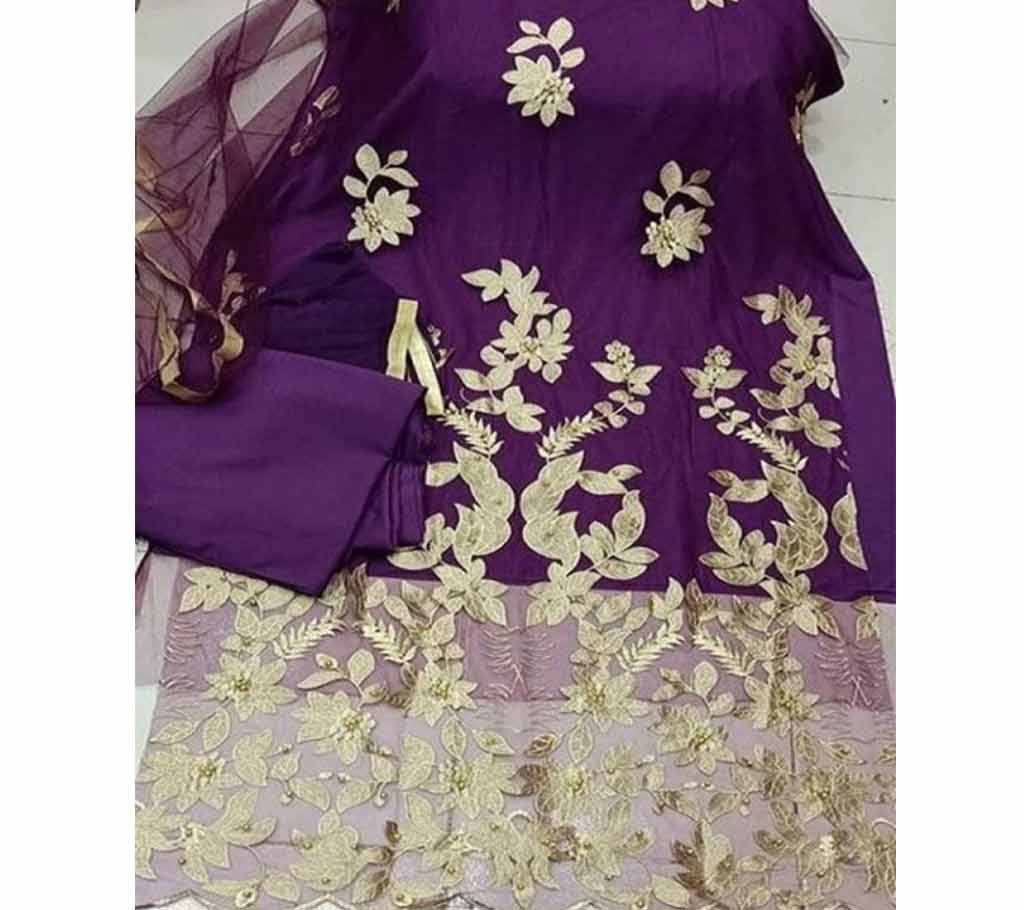 Unstitched Fabric Embroidered Cotton Net Unstitched 3 Piece(With inner)-9