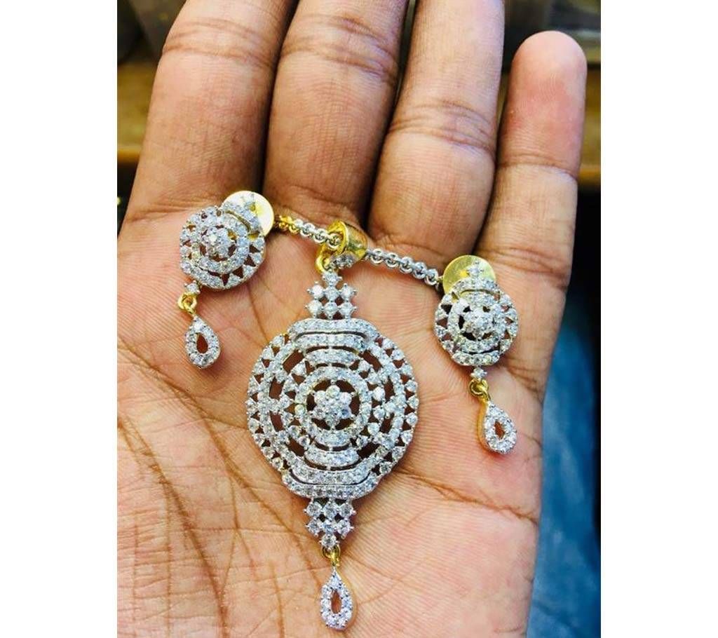 Indian Stone Crafted Pendant with Earrings 