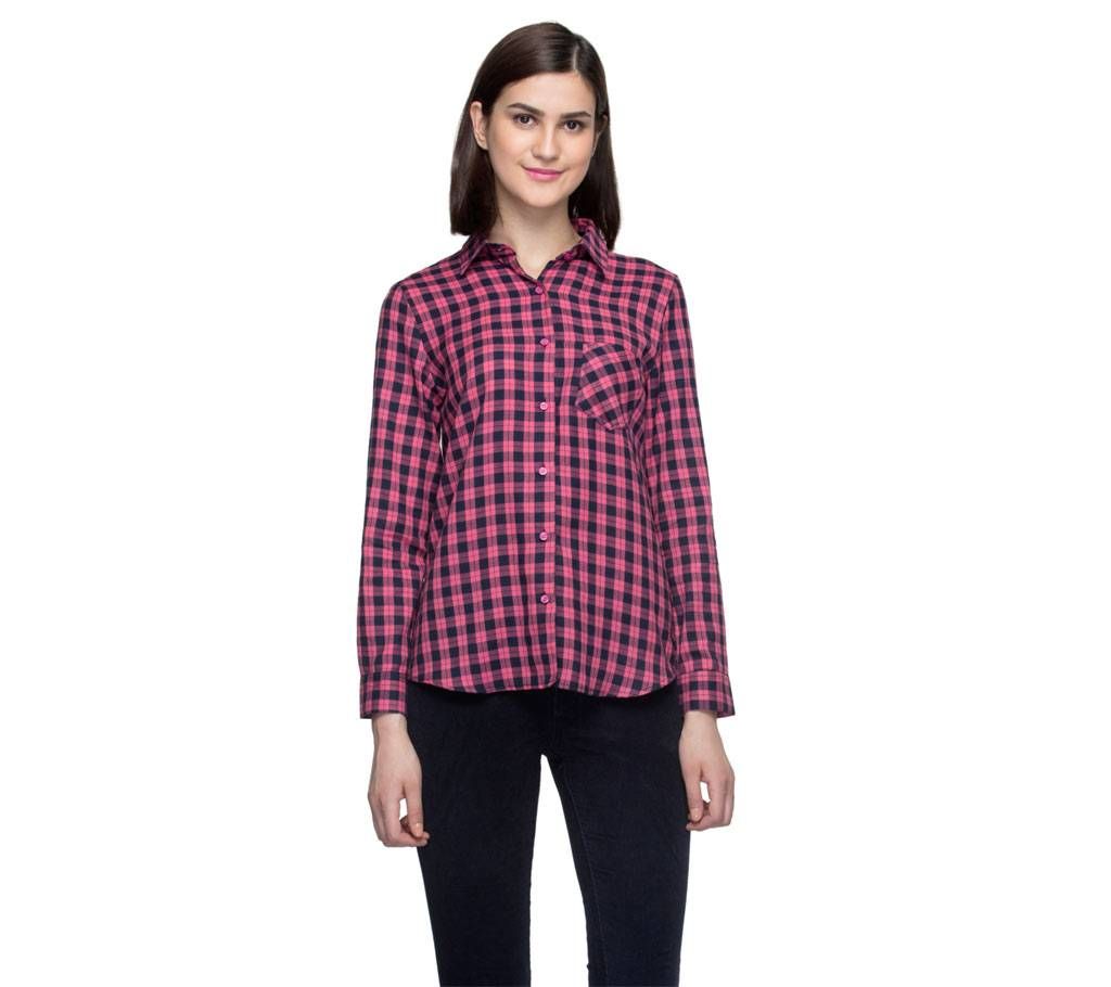 One Femme Women's Cotton Plaid Full- Sleeve Shirt (by One Femme - OFTPF019PNTT019T) - XX-Large