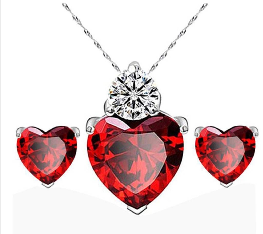Sincere heart Pendant Earring Set