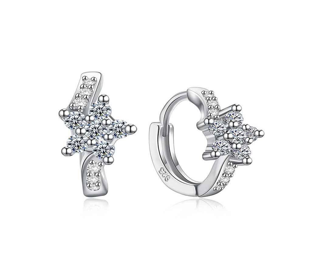 Elegant 100% Shiny white Cubic Zirconia Flower hoop earrings