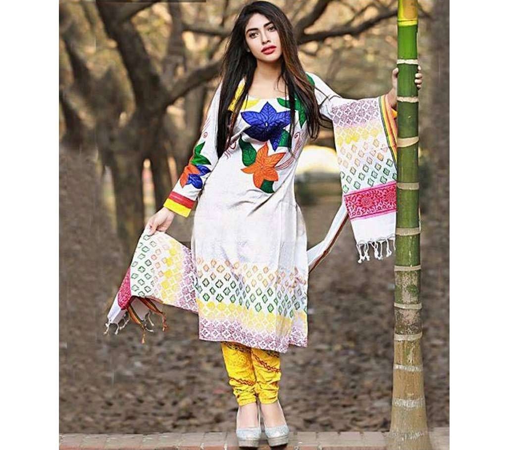 unstitched block with embroidery cotton salwar kameez