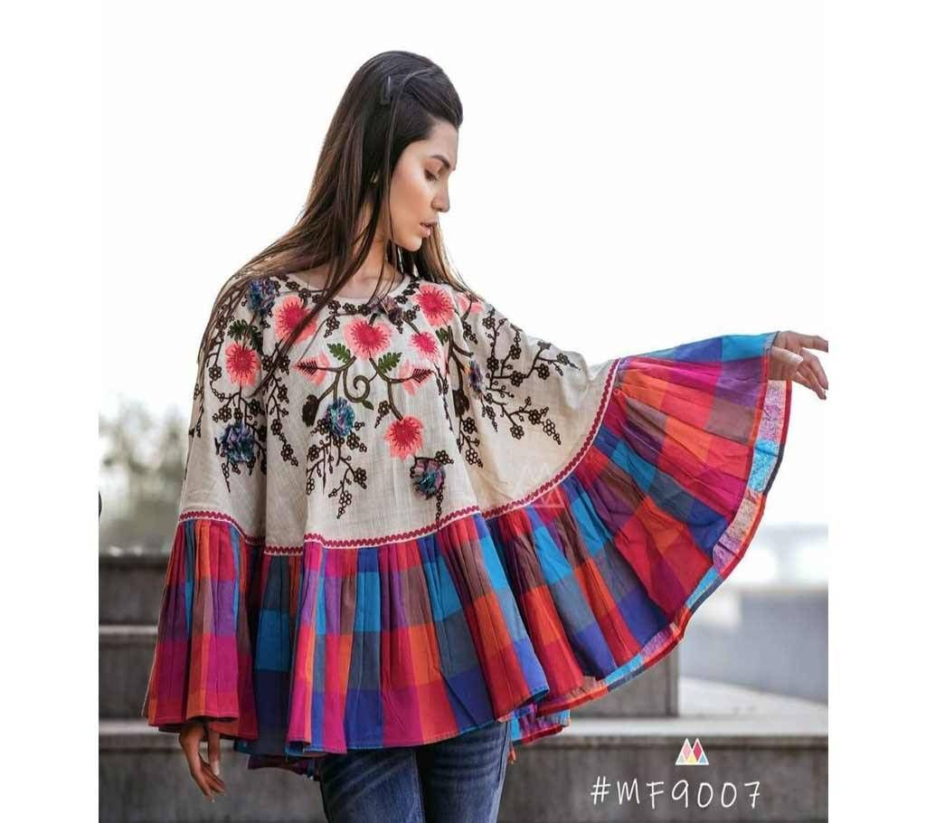 RANGEELA RE Colorful Embroidered Ponchos Cream with Orange Blue Purple