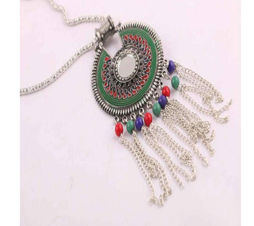 Multi color bead with mena work pendant long chain necklace