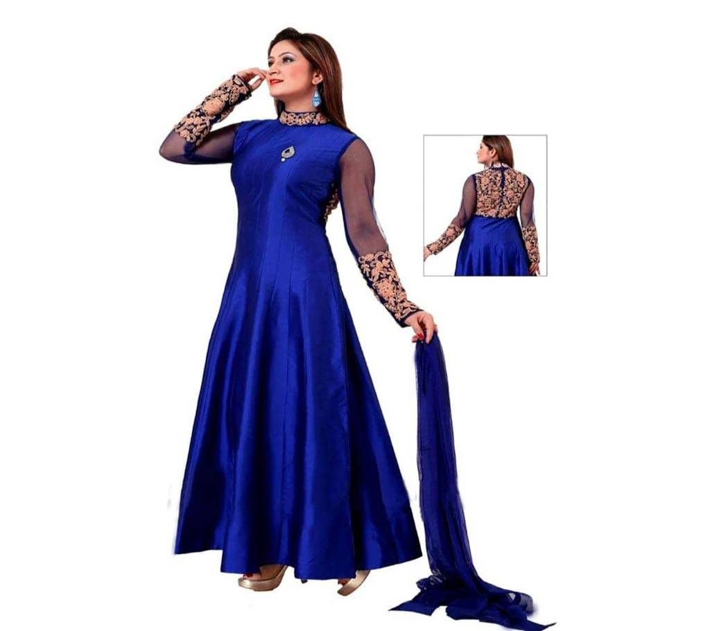 blue un-stitched georgette with embroidery party suit - Copy
