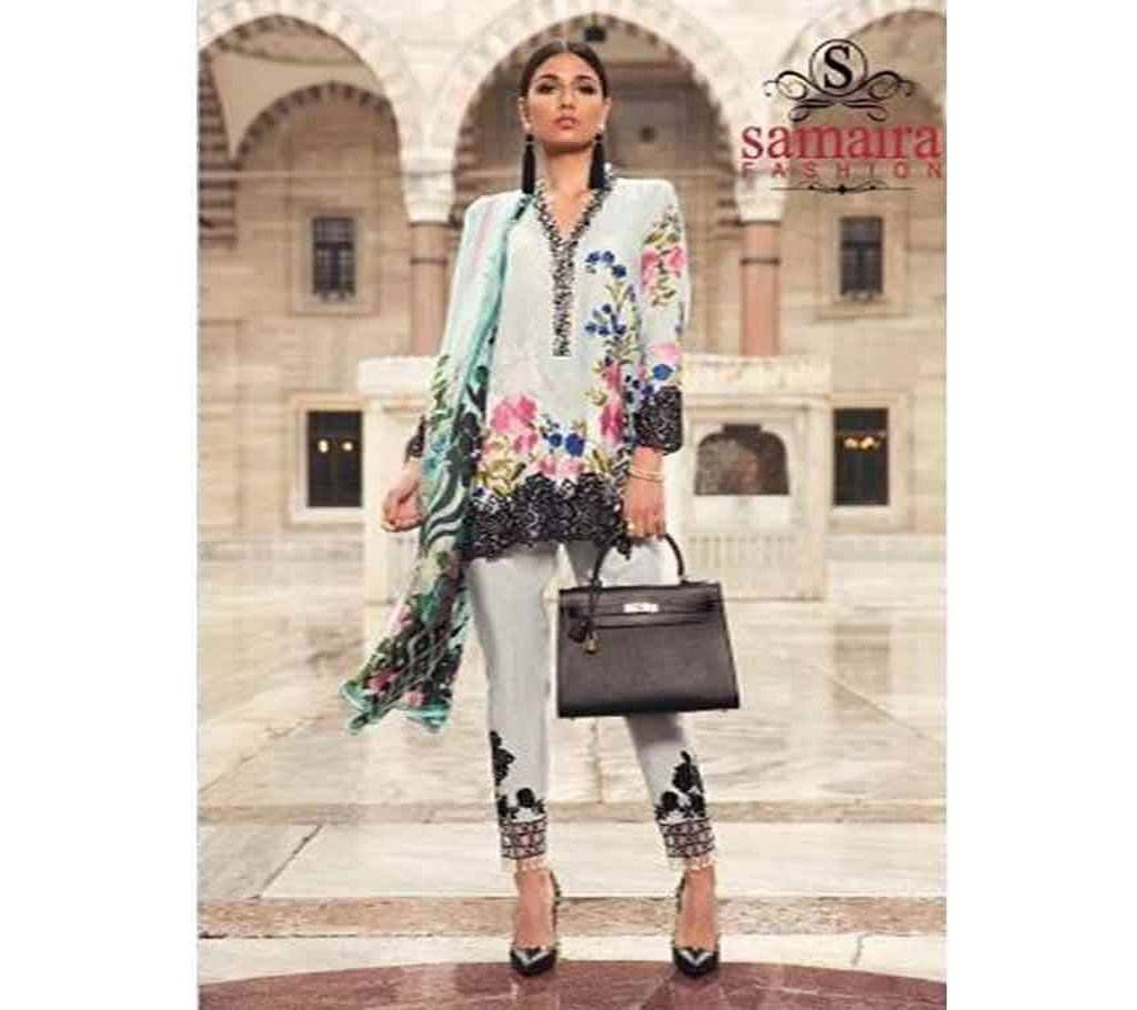 Samira Fashion Mina Hasan Cambric Print Embroidery Mint Cream 3pc (c-su425) Copy