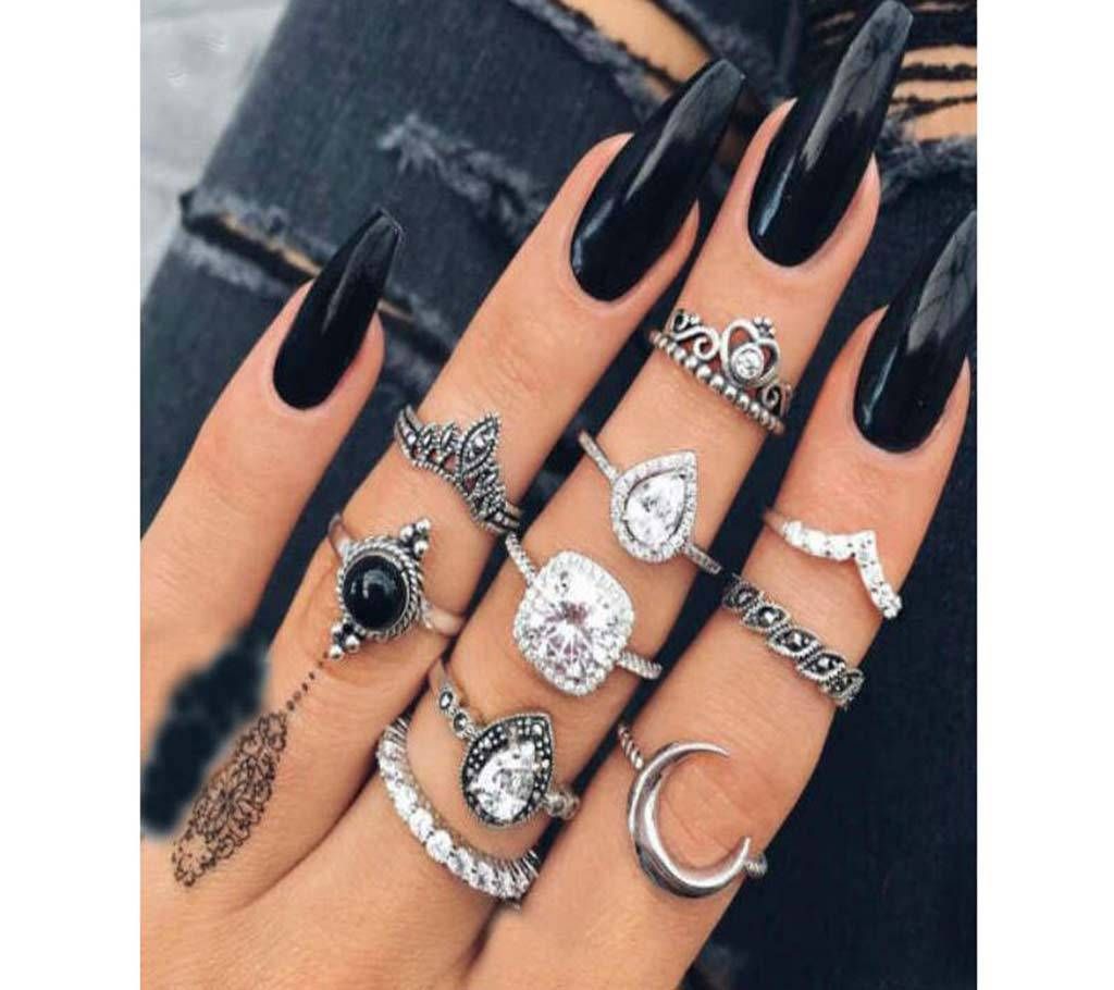 Silver Metal Finger Ring For Women - 10 Pcs