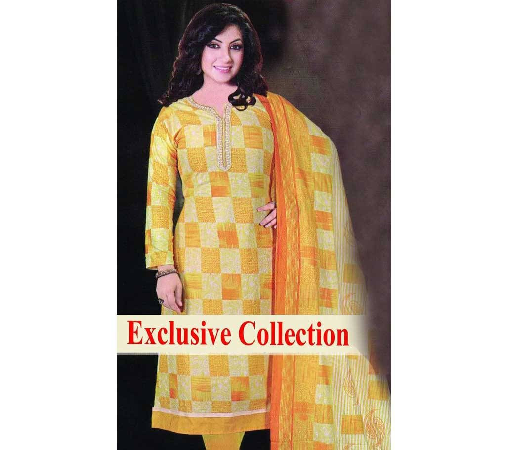 Unstitched Yellow & White Lawn Salwar Kamiz Three Piece 