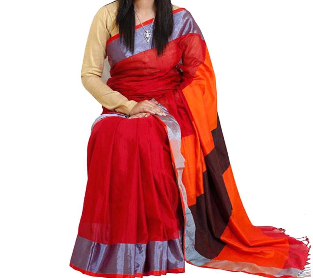 Orange, ash & black color combination soft resom silk Saree
