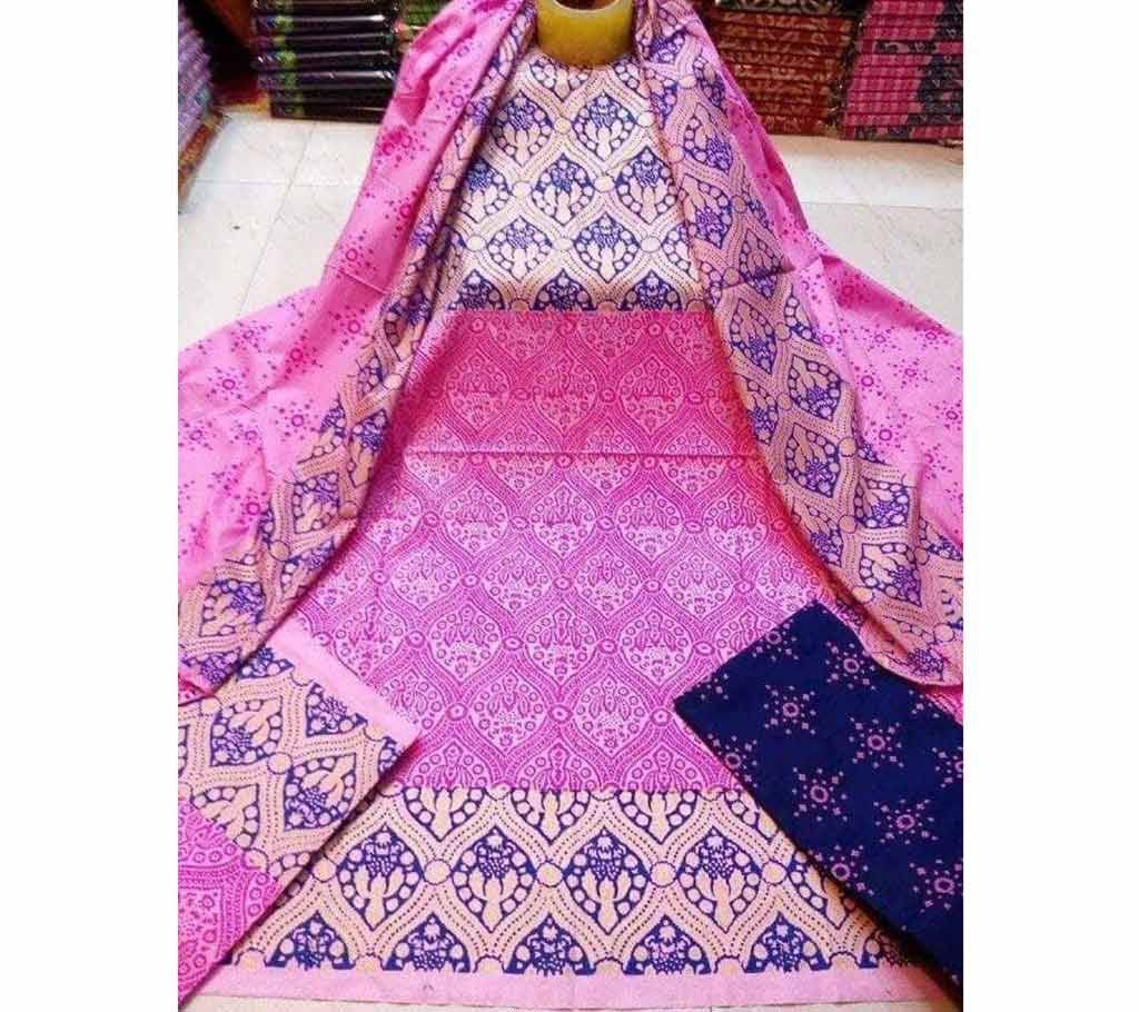 Unstitched Ash Color Cotton screen Printed Salwar Kameez for Women