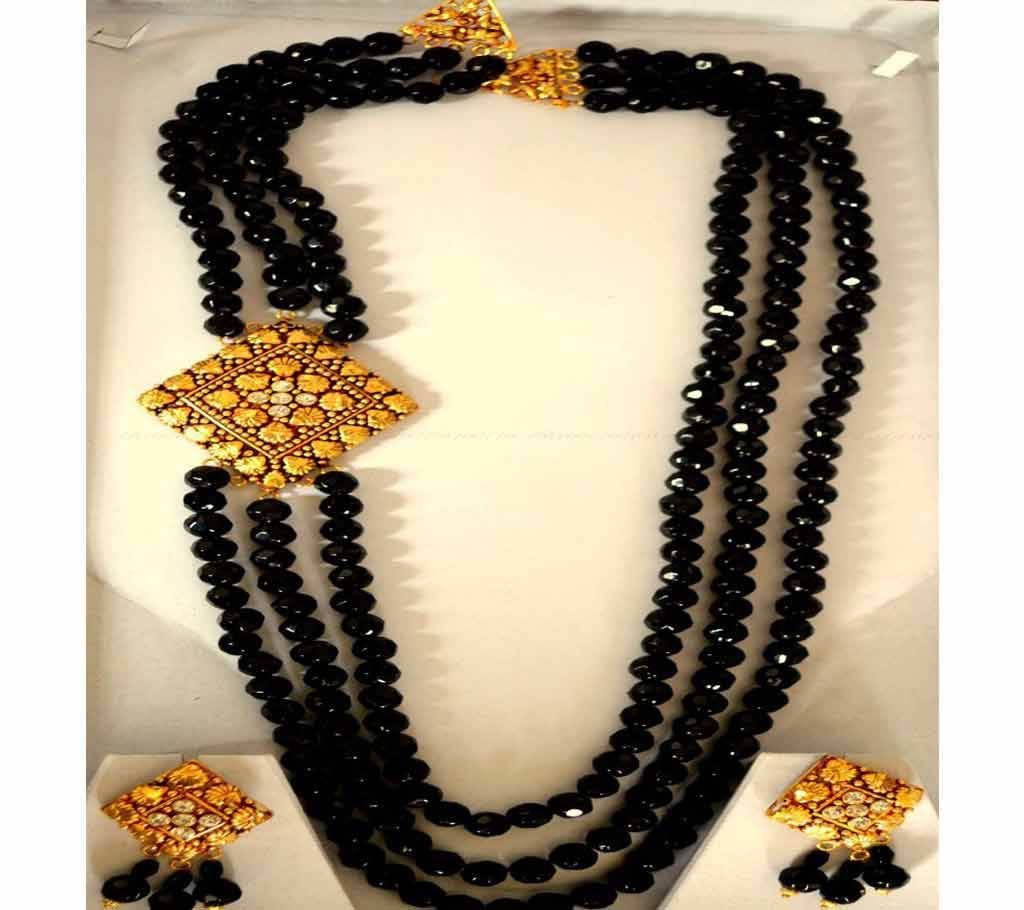 Gold Plated Black Crystal Lohor Jewelry