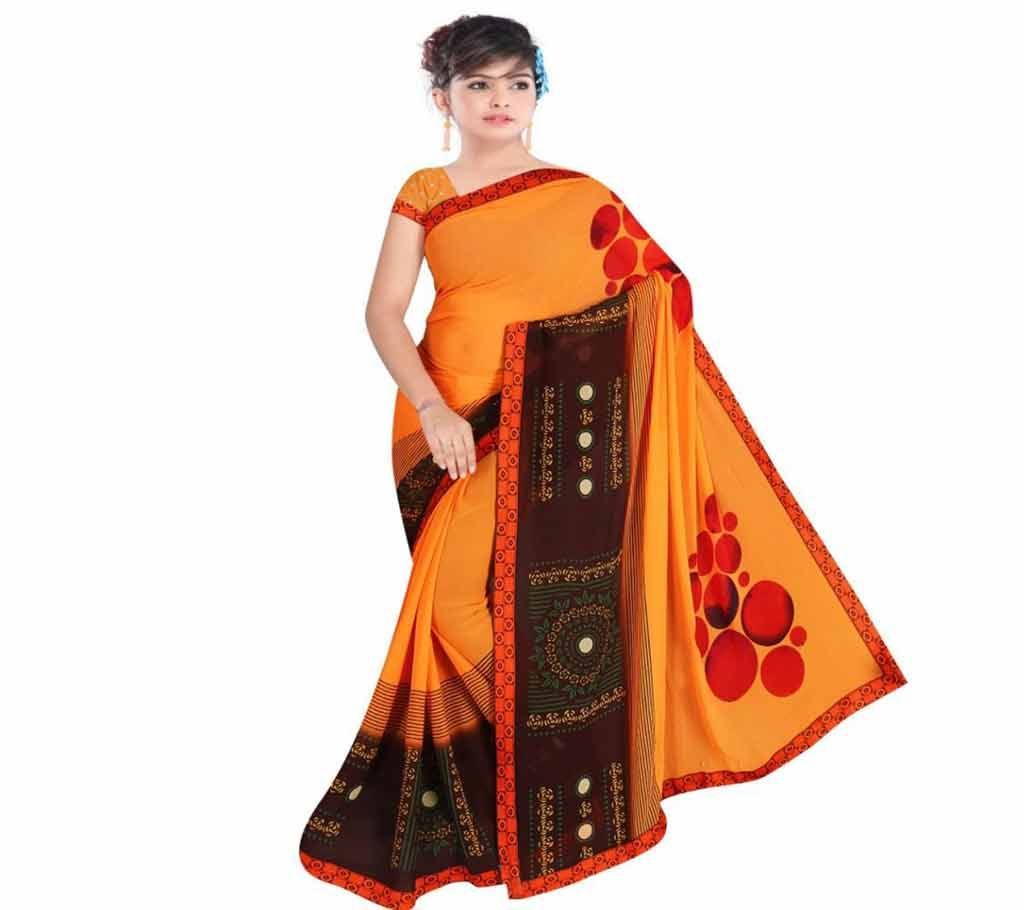 Indian Yellow  And Coffee Color Silk Printed saree For women (Copy)