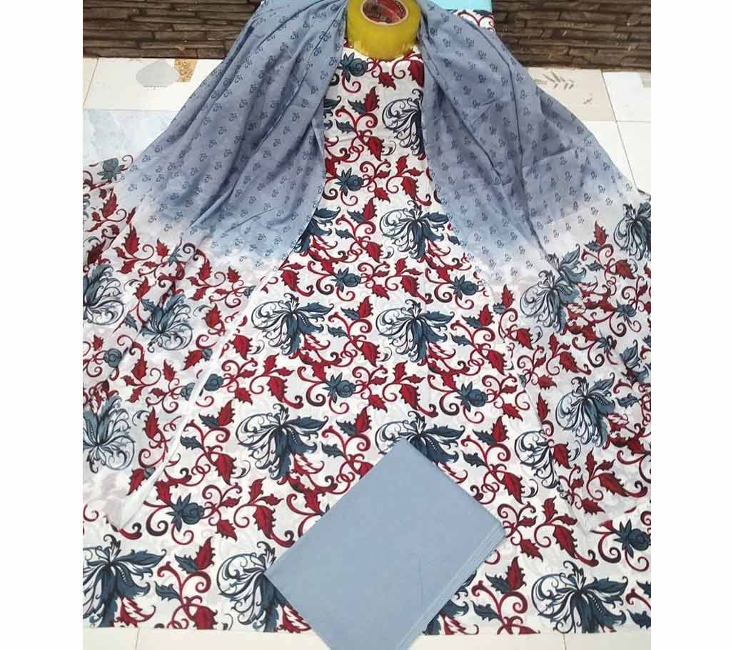 Deshi Cotton Unstitched Joypuri Screen Printed 3Pcs - H17 - MHG