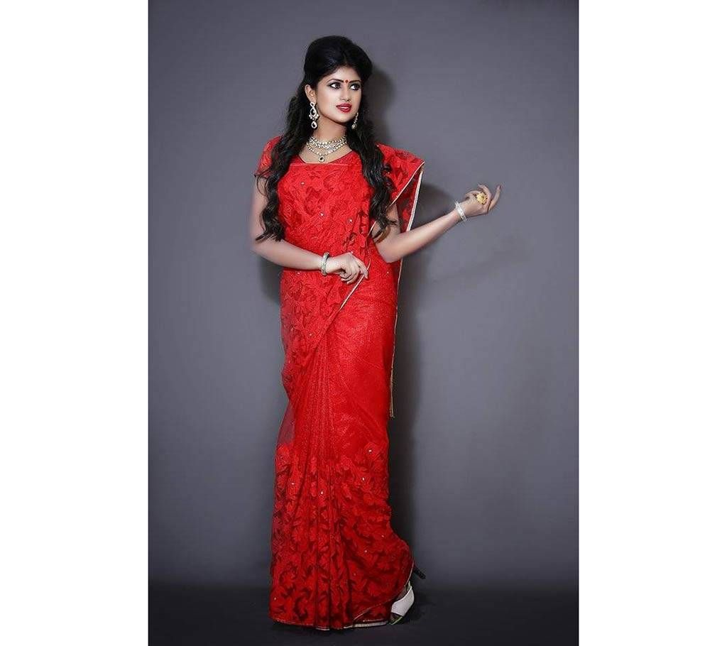 cutwork net applique work sharee 