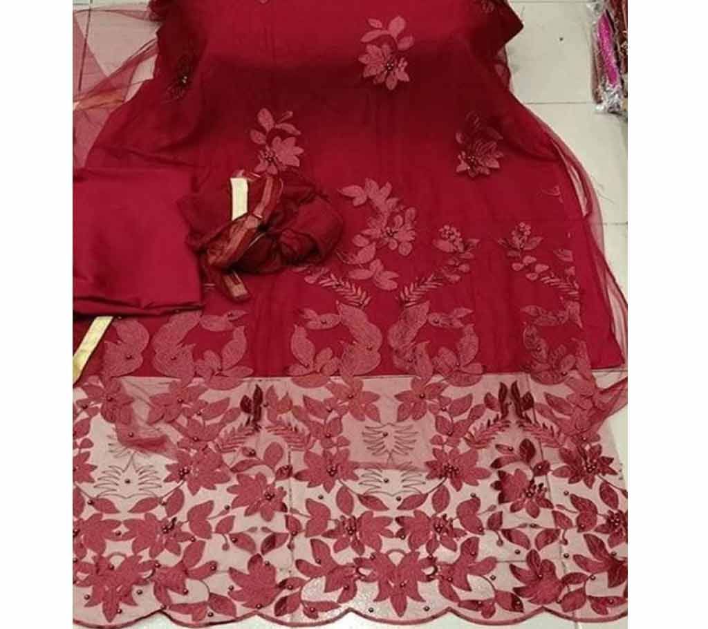 Unstitched Fabric Embroidered Cotton Net Unstitched 3 Piece(With inner)-10